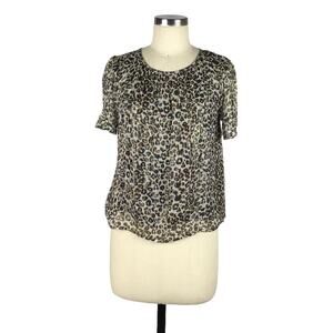 VELVET BY GRAHAM & SPENCER Leopard Animal Print Popover Blouse Gold Sparkle S‎